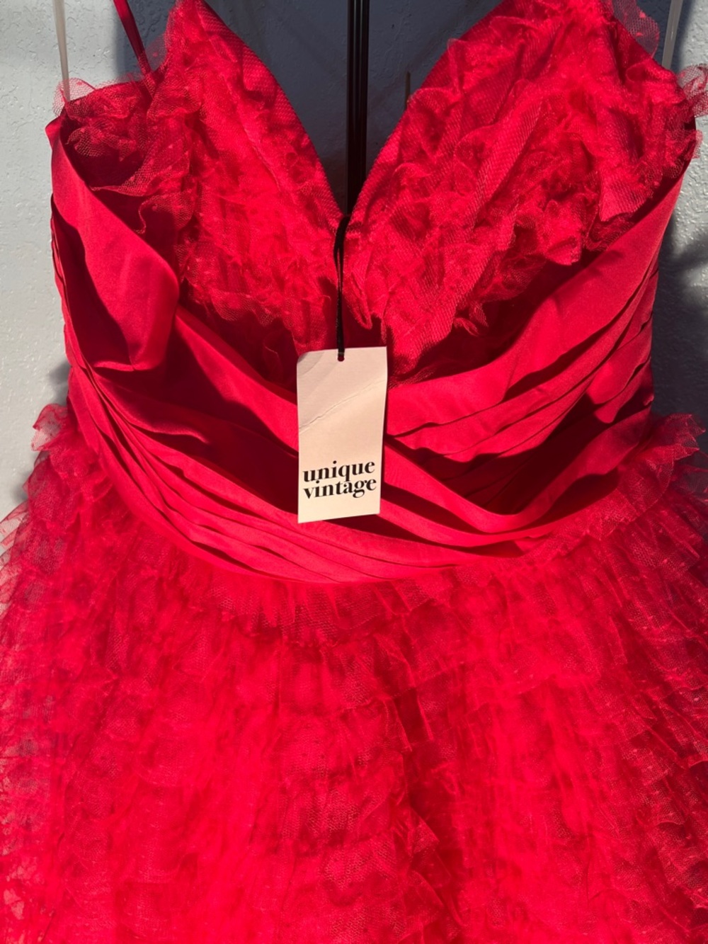 Plus Size Unique Vintage Bright Pink Tulle Ruffle Formal Dress - Picture 2 of 5